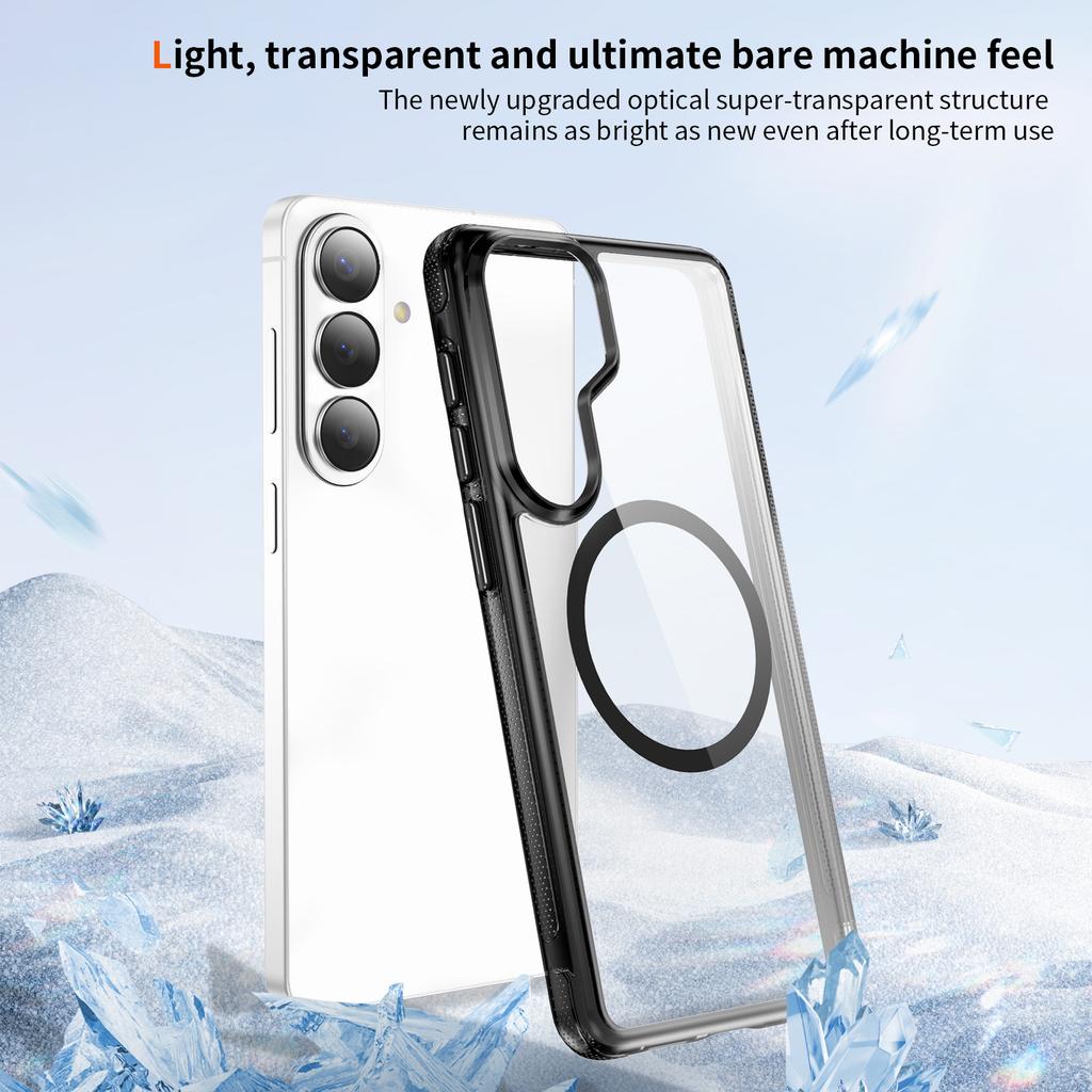 Magnetic Clear Hybrid Shockproof Cases For Samsung S26 S25 S24 Plus Ultra For Magsafe Metal Lens Ring Anti-fall Bumper Cover