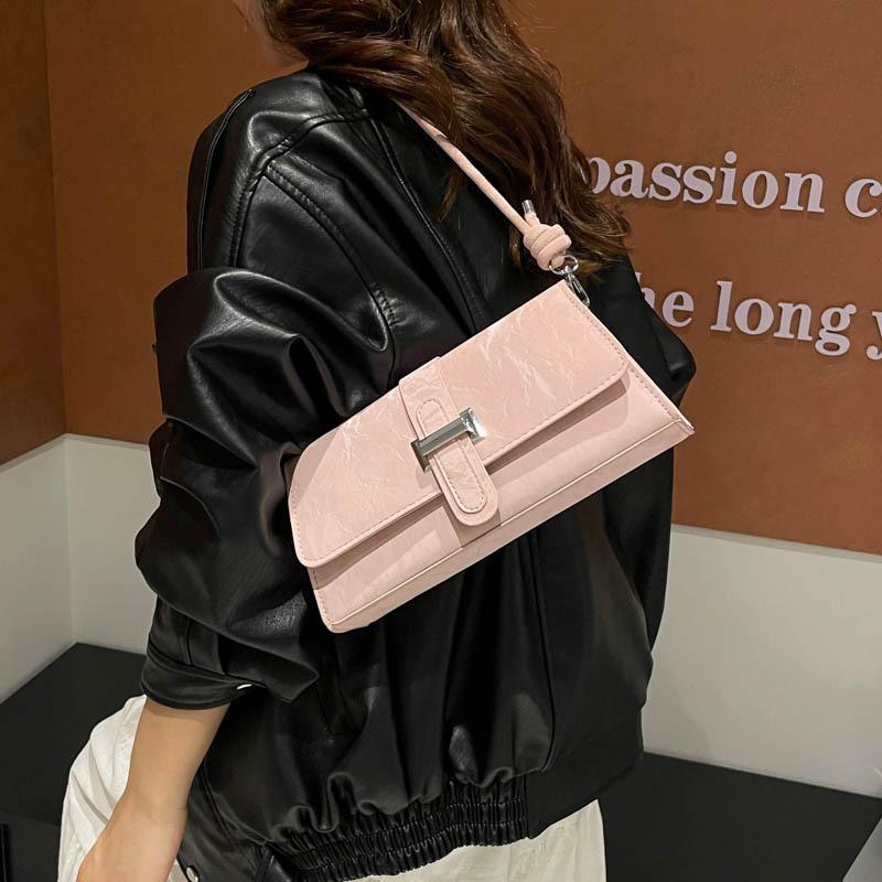 Textured commuter solid color small square bag new versatile messenger bag niche shoulder armpit bag
