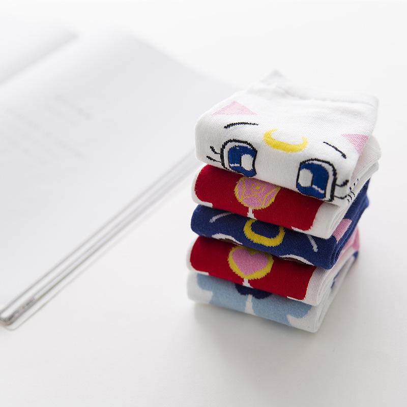 Women Anime Sailor Bow Socks Cute Girls Kawaii Girls Cartoon Blue Cat White Kitty Socks JK Uniform Wearing Birthday Gifts
