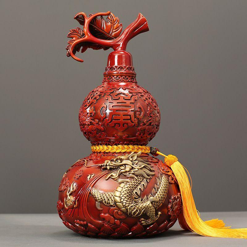 Lucky Pure Copper Dragon and Phoenix Gourd Painted Copper Gourd Home Decorations Handicrafts Gift