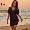 Sheer Swimsuit Cover Up, Drawstring Breathable Mesh Fabric, Short Sleeve Beachwear with Adjustable Waist Side Slit Design, Beach Dress for Summer