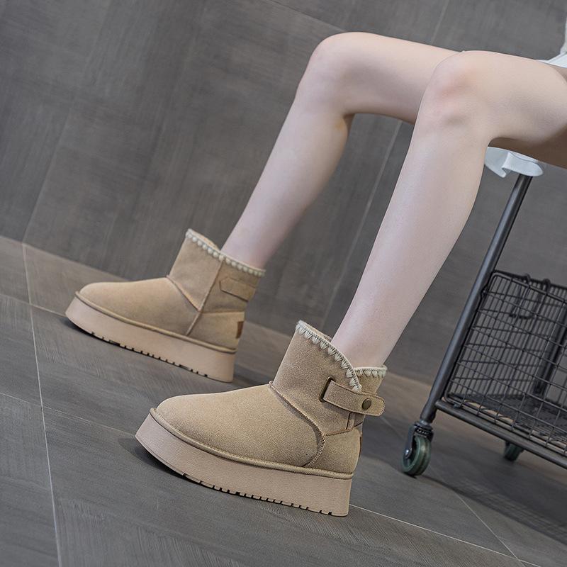 Snow Boots Women's Wool Woven V-port Thick Bottom Side Buckle Thickened Casual Fashion Cold-proof Small Snow Cotton