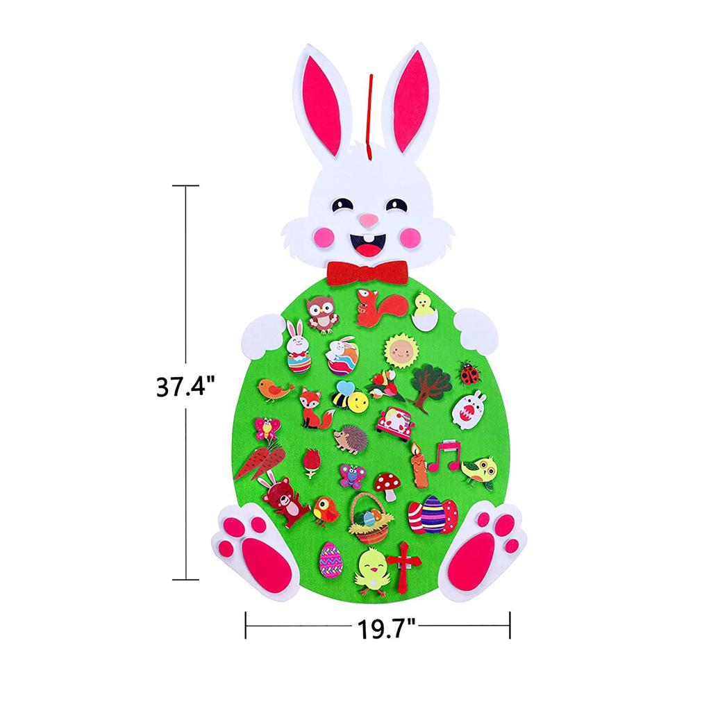 3.1ft Easter DIY Felts Bunny for Kids  Wall Hanging Decor with 47 Ornaments Gift