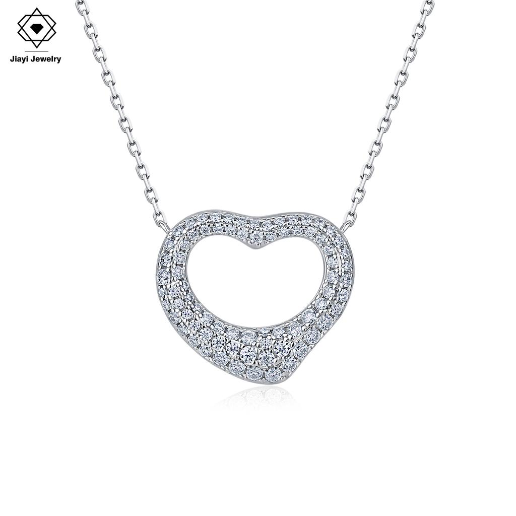 0.6 CTW S925 Sterling Silver 14K Gold Plated Double Layer Paved Hollow Heart Moissanite GRA Certified Pendant Necklace Love