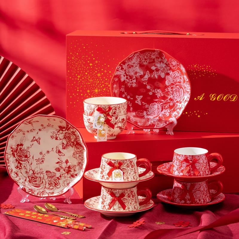 Rose Coffee Cup Set, Wedding Gift Gift Box, Two Cups Gift Box, Design Cup Set, Girlfriend Newcomer