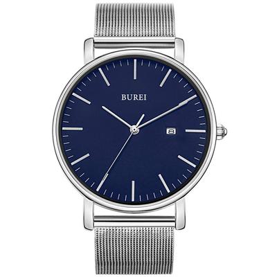 Watch Simple Waterproof Analog Popular Watch Brand Stylish Milanese Mesh Belt White Watch [BUREI] Men's Men's [Item]