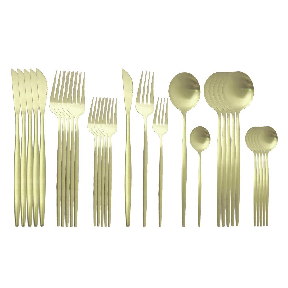 30Pcs Matte Black Gold Cutlery Set Stainless Steel Dinnerware Knife Dessert Fork Spoon Dinner Silverware Party Tableware Set
