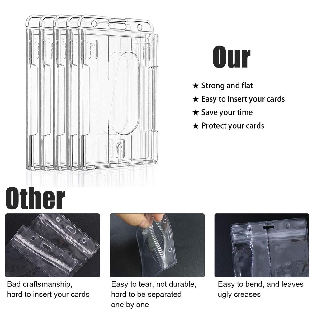 5Pcs Vertical 2 Card Badge Holder Transparent Plastic ID Credit Card Protector with Thumb Slot