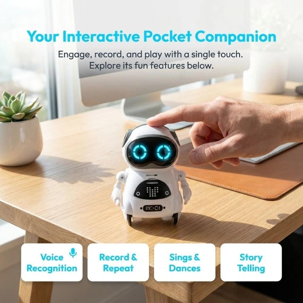 Plastic Pocket Robot White Talking Robot Portable AI Companion Robot  For Kids