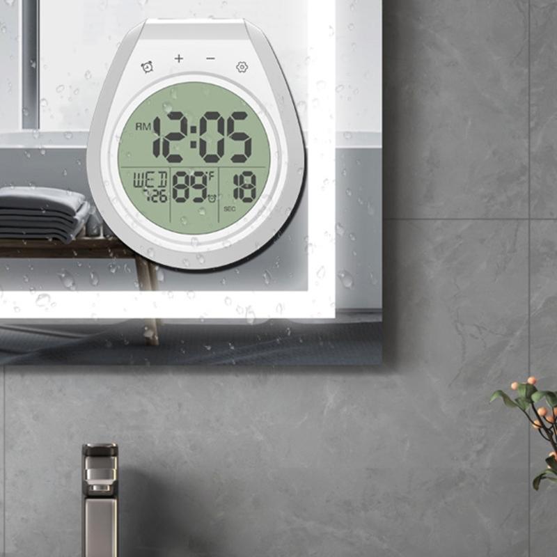 Shower Timer Digital Clock Waterproof LCD Screen 12/24 Hour Format Temperature Display Countdown Function Suction Cup Mount