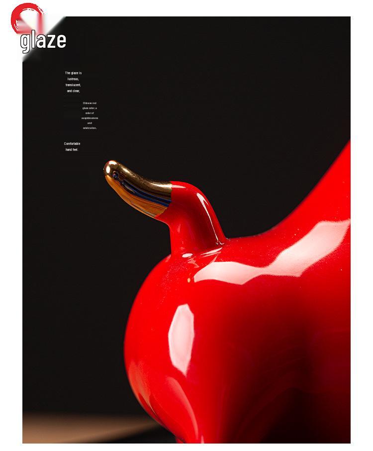 Red Ceramic Ox Figurine: Spirit-Soaring Handicraft for Home or Office Decor