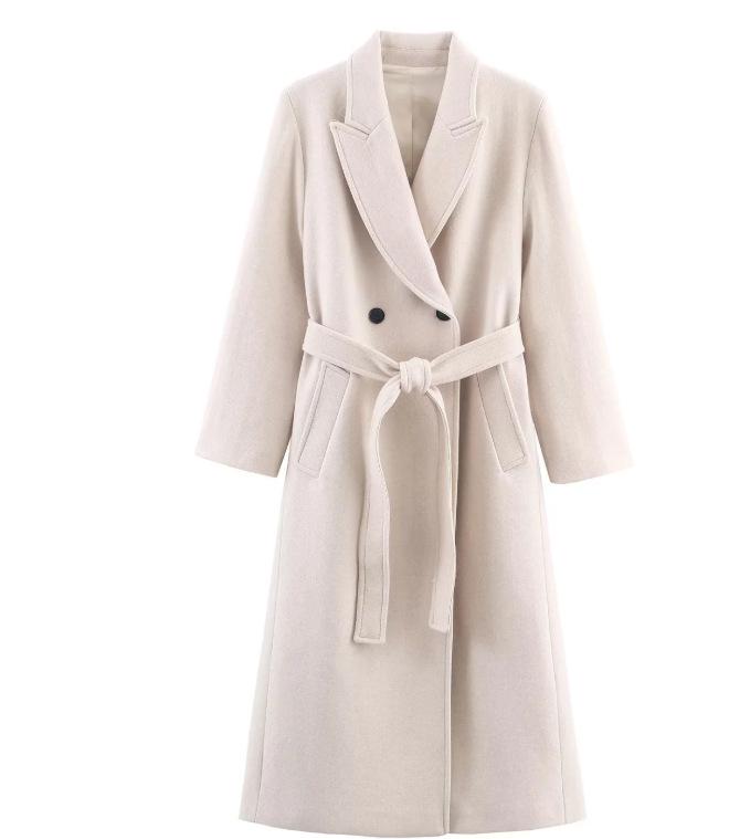 

Women s Fashion Casual Blended Long Coat with Belt - European & American Style L