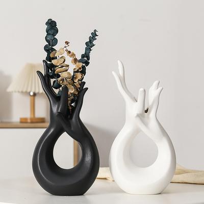 Ceramic Vase for Dried Flowers Storage Black and White Hand-held Decor Piece for Room Dining Table Ceramic Vase for Two Hands