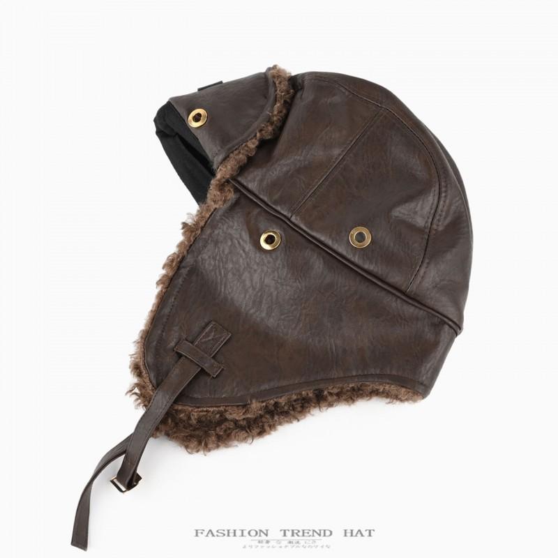 Unisex Vintage Leather Aviator Hat Winter Warm Ear Protection Cap Outdoor Motorcycling Skiing