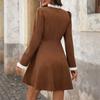 Long-sleeved Women's Autumn and Winter New Style Spliced Contrasting Lace Fake Pocket Slim Base Dress