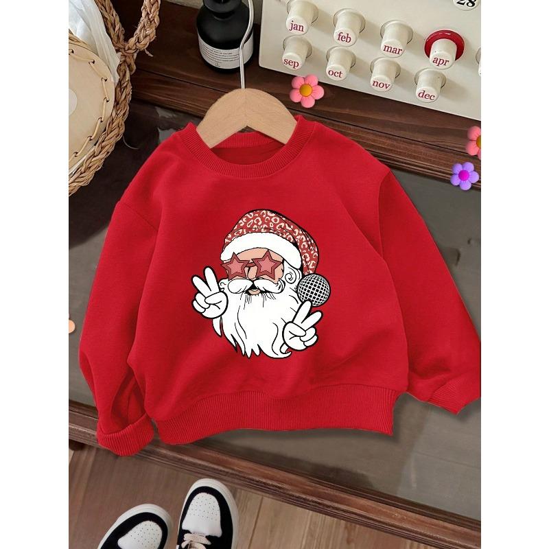 Kids Crewneck Sweatshirt, Creative Cartoon Santa Claus Print, Casual Tops for Fall & Winter