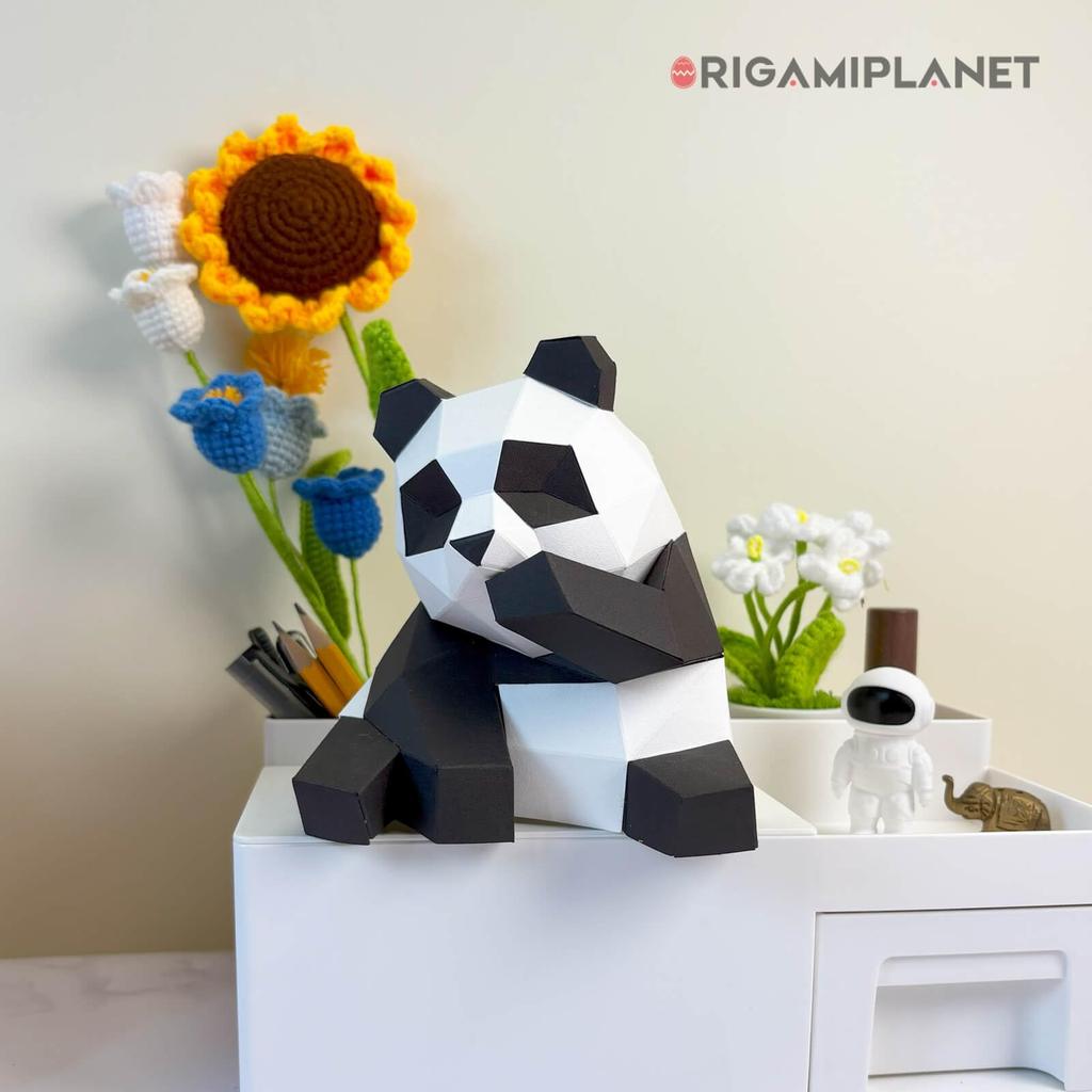 ORIGAMIPLANET 3D Origami Paper Craft Kit Panda Fun DIY 3D Panda Paper Art Model for Teens Easy Handmade Animal Figure Sculpture Gift Set for Bookshelf