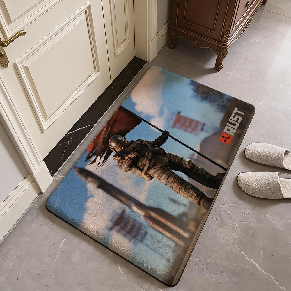 R-R-Rust Game Floor Mat Flannel Door Mat Non-Slip Absorbent Washable Indoor Home Rug
