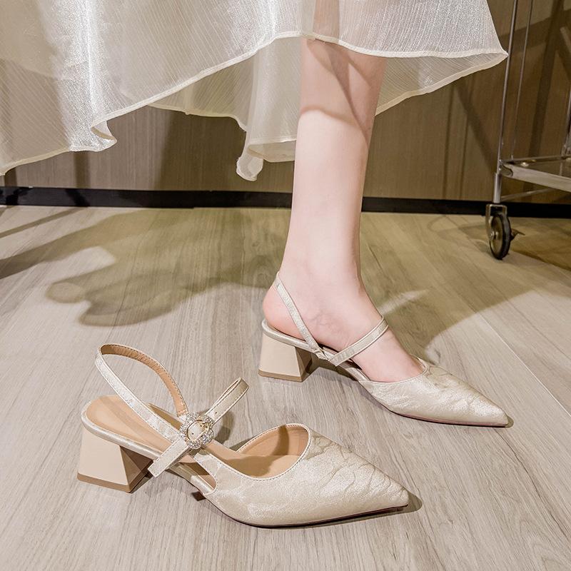 Pointed Empty Single Shoes Women's Thick Heel 2024 New Summer Fairy Style Shoes with High Heel Bag Head Sandals