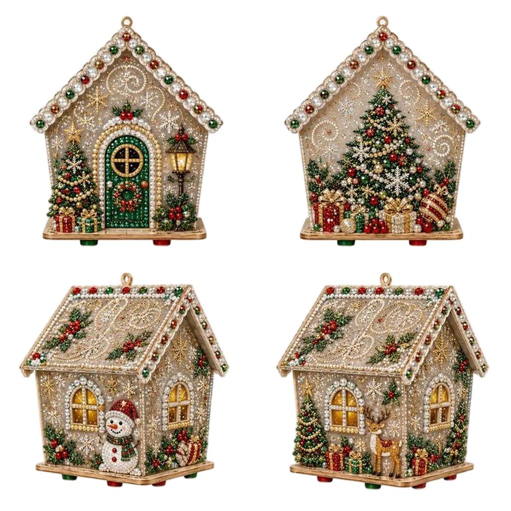 Christmas DIY Building Block Miniature House Decorative Ornament for Tabletop Holiday Display