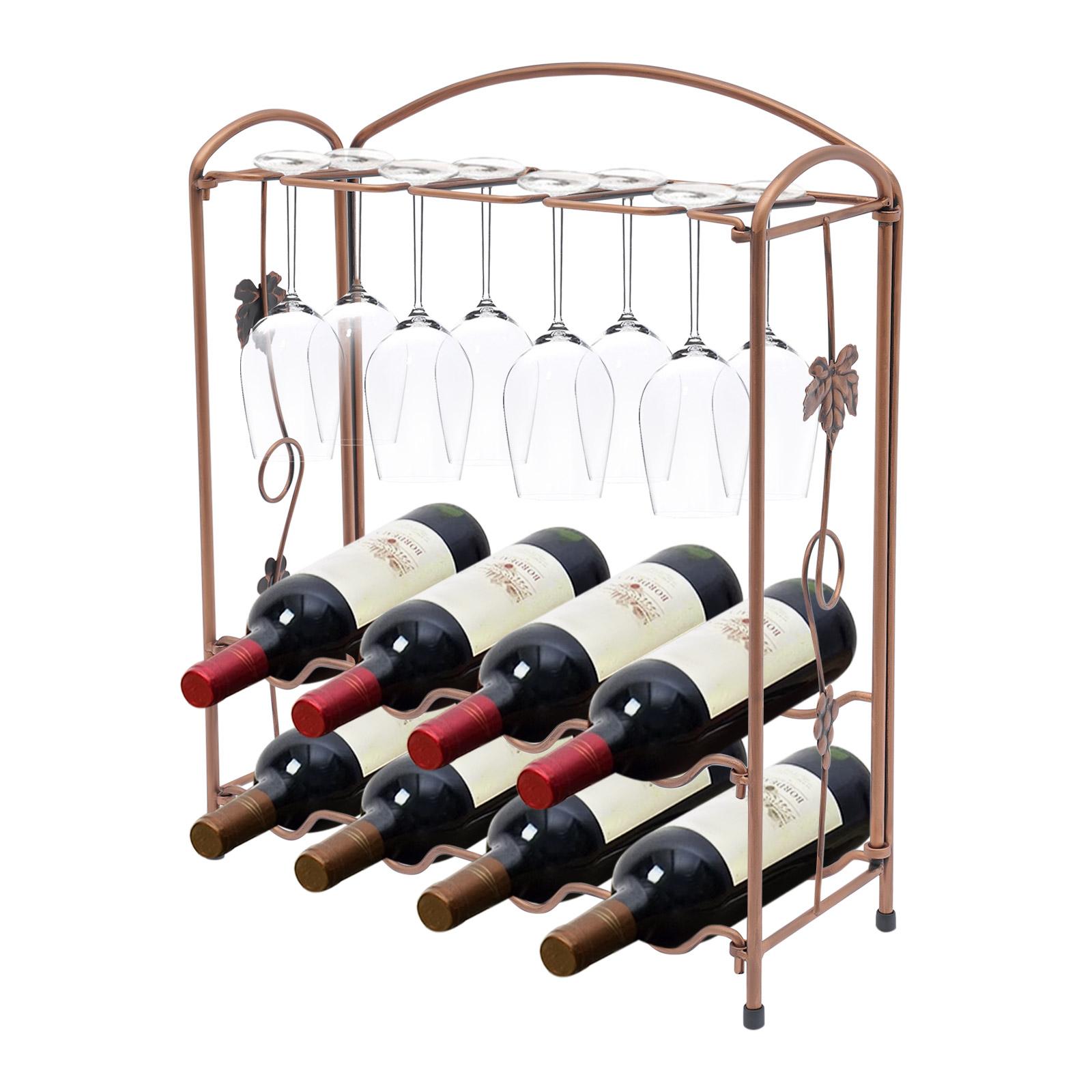 

3-Tier Wine Hanging Ceiling Cup Holder 8-Bottle Red Wine Rack Iron Floor Standing Bottle Shelf for Home Bar,Parties Bronze бронзовый