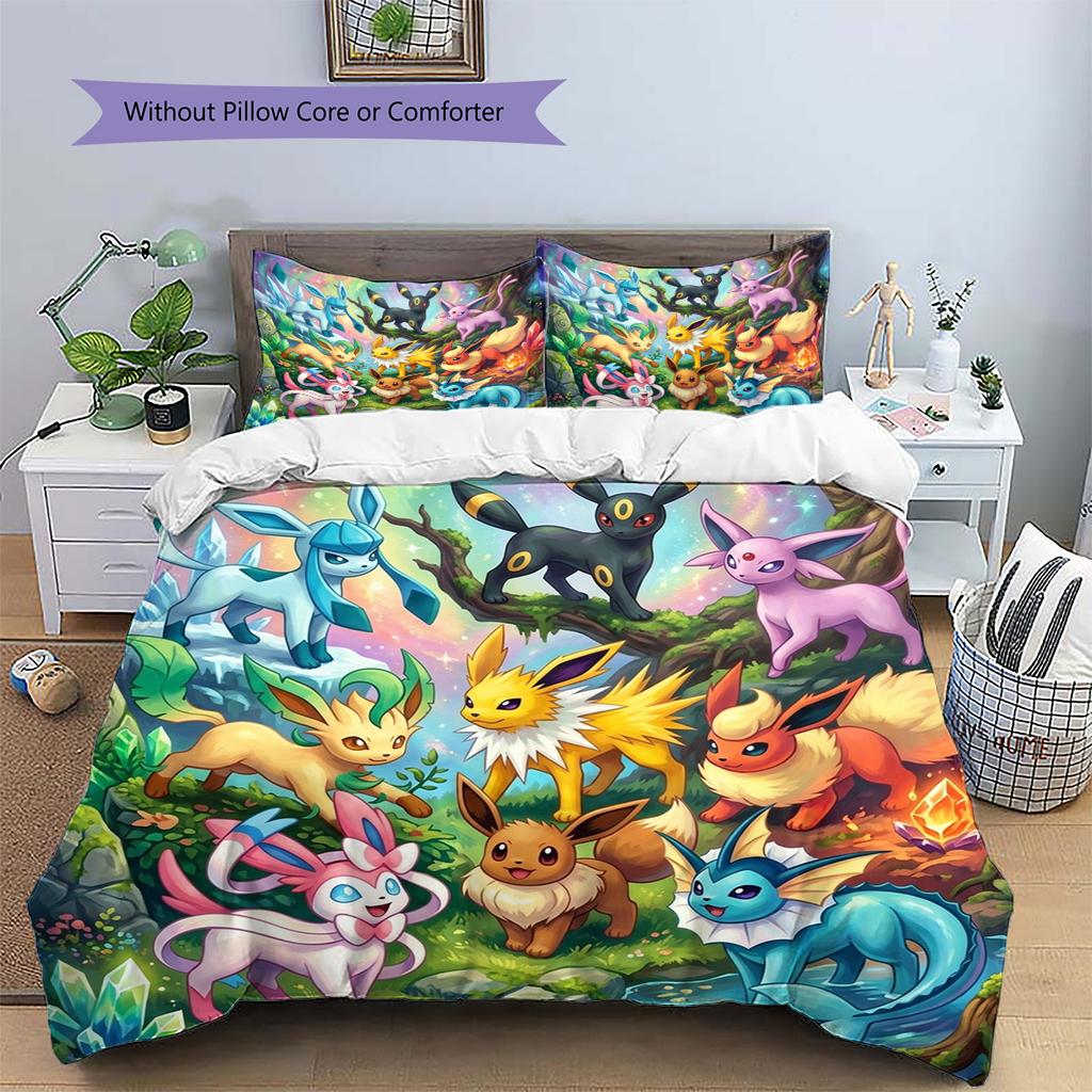 Pokemon Pikachu Pattern Bedding Quilt Set Quilt Cover Pillowcase Home Decoration Birthday Gift (1 * duvet cover + 2 * pillowcase, without core)