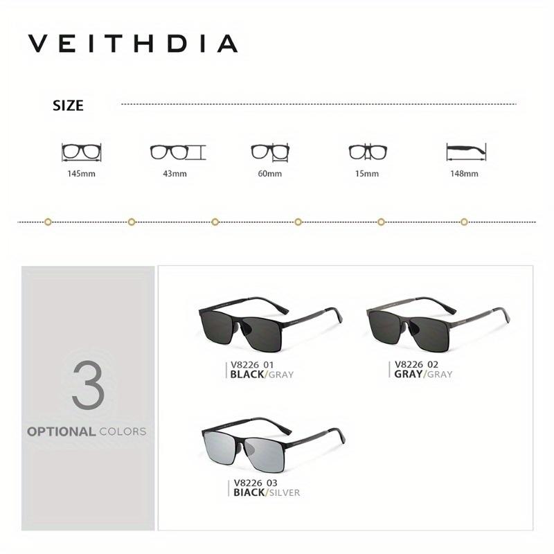 VEITHDIA Herren-Sonnenbrille, quadratisch, Edelstahl, Nylon, polarisiert, mit UV-Schutz, 8226