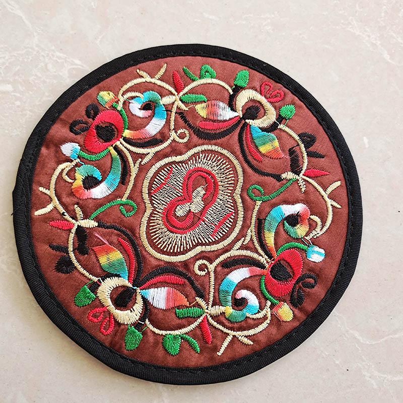 Vintage Embroidery Round Coasters Ethnic Floral Teacup Insulation Pads Placemats Anti-Skid Dining Table Mat