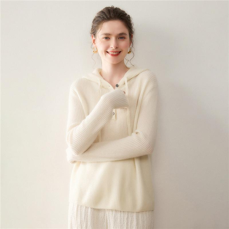Women's Fashionable Hooded Cashmere Sweater - Versatile, Loose Fit, Short & Long Sleeves, Autumn/Winter Pullover Hoodie.