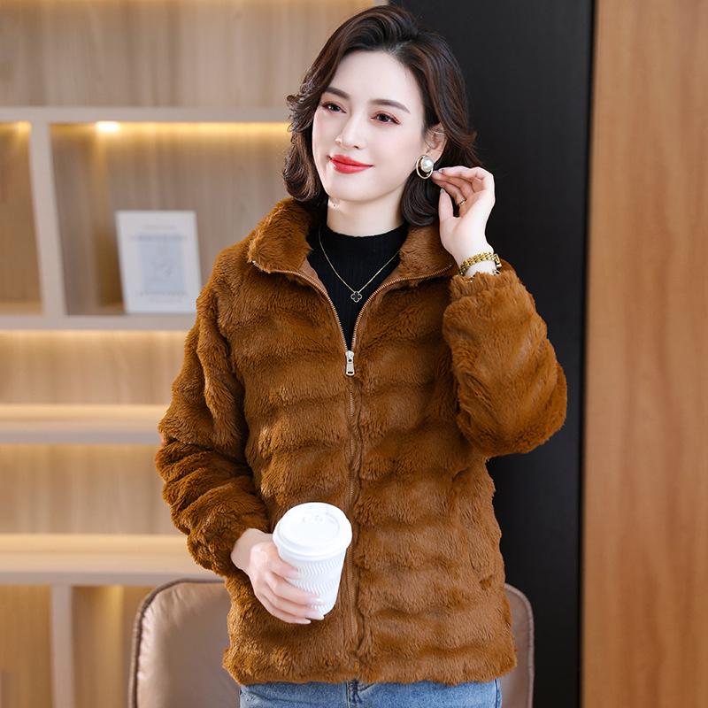 

2025 Women s Plus Size Velvet Fleece Jacket: Autumn/Winter Stand Collar Top 3XL жовтий