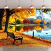 1 stuk herfst geluk landschap achtergrond banner - Levendige herfstbladeren en waterreflectie ontwerp, gemaakt DJH