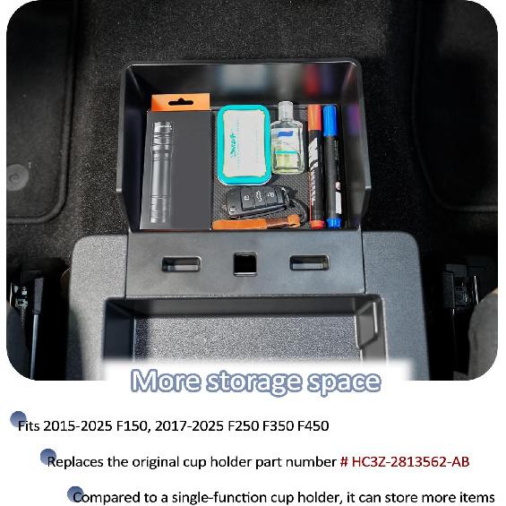 Underseat Storage Organizer Compatible with 2015–2025 2026 Ford F150 and 2017–2026 F250 F350 F450 with 40/20/40 Jump Seat – Replaces OEM Cup