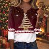 Women's Fashion Casual Christmas Print V-Neck Button Three-Quarter Sleeve T-Shirt Blouse