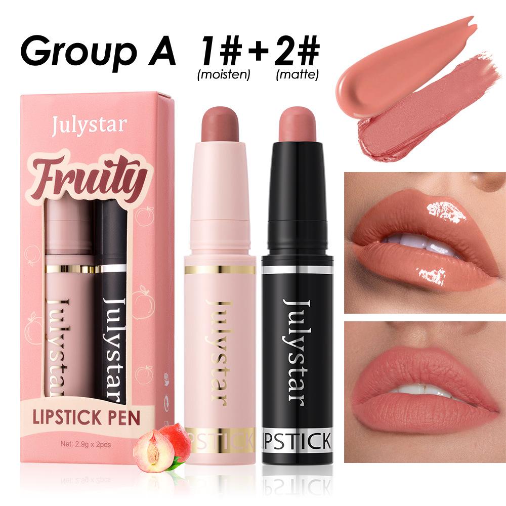 2pcs Fruit Flavor Moisturizing Beauty Makeup Water Lipstick Matte Mist Face Velvet Lip Glaze Sexy Gorgeous Candy Color Lip Makeup