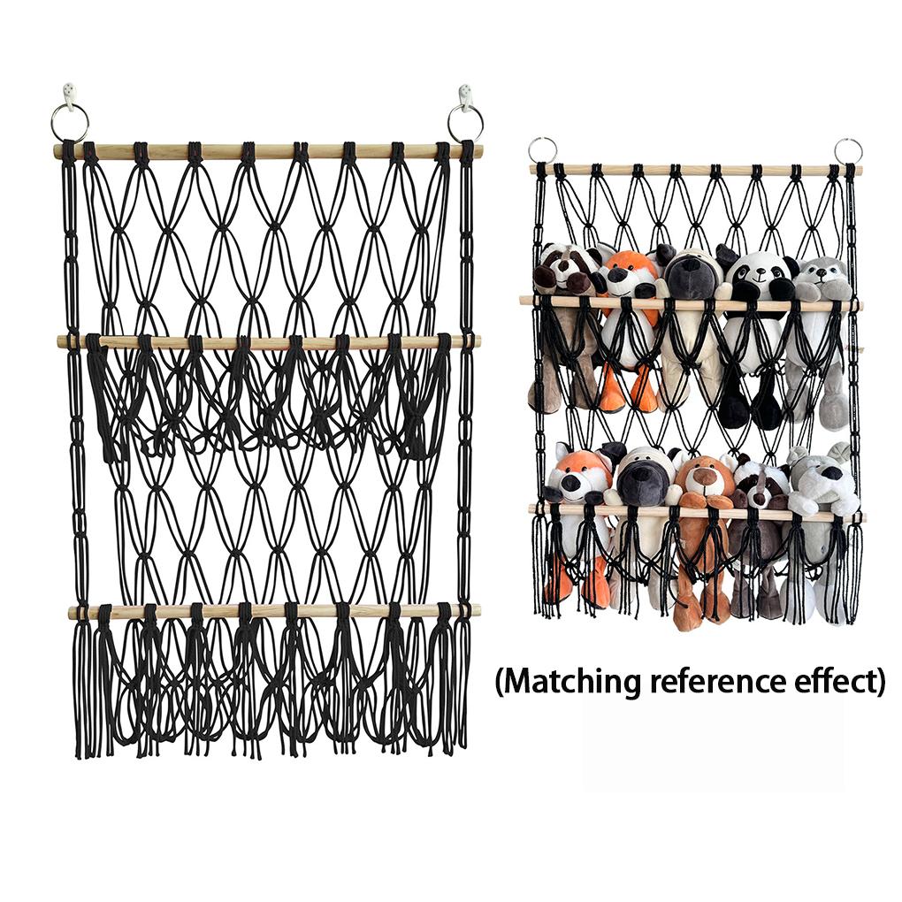 Cotton Stuffed Animal Storage Net With Wooden Rods For Nordic Style Room Decor Toys Blankets Soft