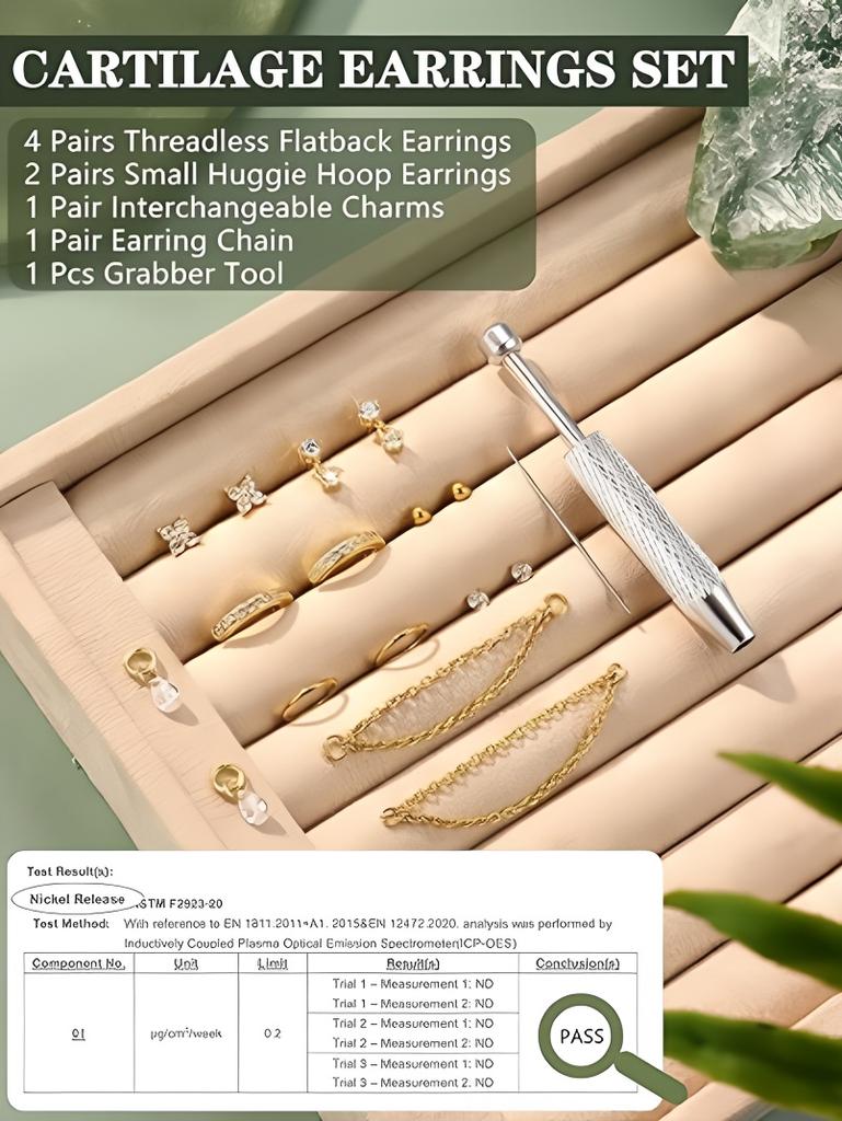 New 316L stainless steel plug-in ear nail set, high-quality zircon inlaid lip nail, ear bone nail, nose nail set