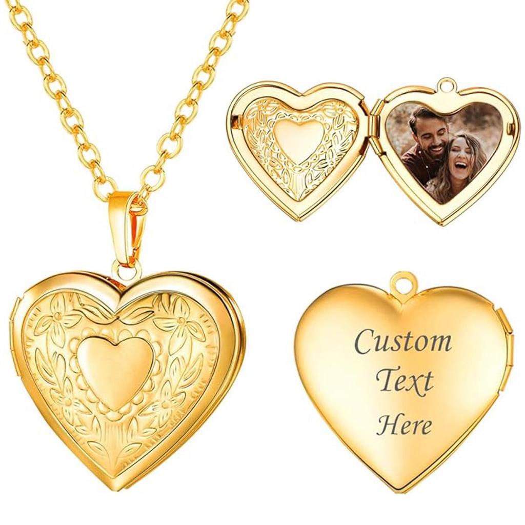 Engravable Heart Pattern Stainless Steel Pendant Necklace - DIY Photo Locket for Couples