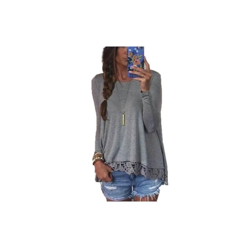 Chic Femme Blouse Manches Longues Dentelle Sweat Lche T-shirt Perfect For Casual Occasions