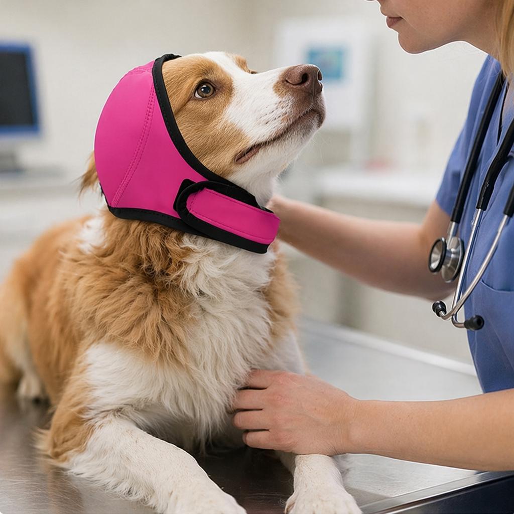 No Flap Ear Wrap Adjustable No Shake Ear Wrap with Calming Hoodie Pet Ear Cover Muffs for Bathing Grooming Drying & Noise Relief