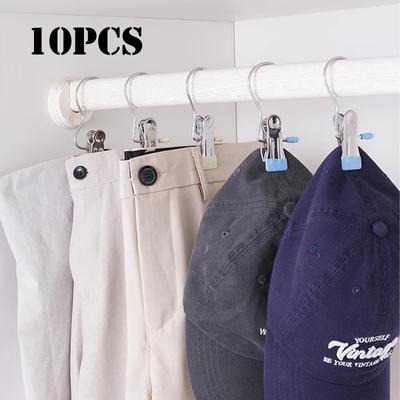 10 Stück Stiefel-Kleiderbügel-Clips, Wäschehaken zum Aufhängen, Wäscheklammern aus Edelstahl, tragbare Clip-Kleiderbügel für Schrank, Socken, Hosen, Hüte