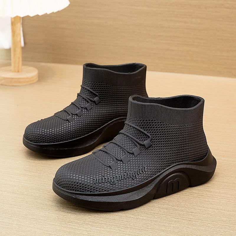 Foam Rain Shoes Men's Adult Fashion Short Rain Boots Non-slip Water Shoes Velvet Cotton Kitchen Short Rubber Shoes Fashion Women