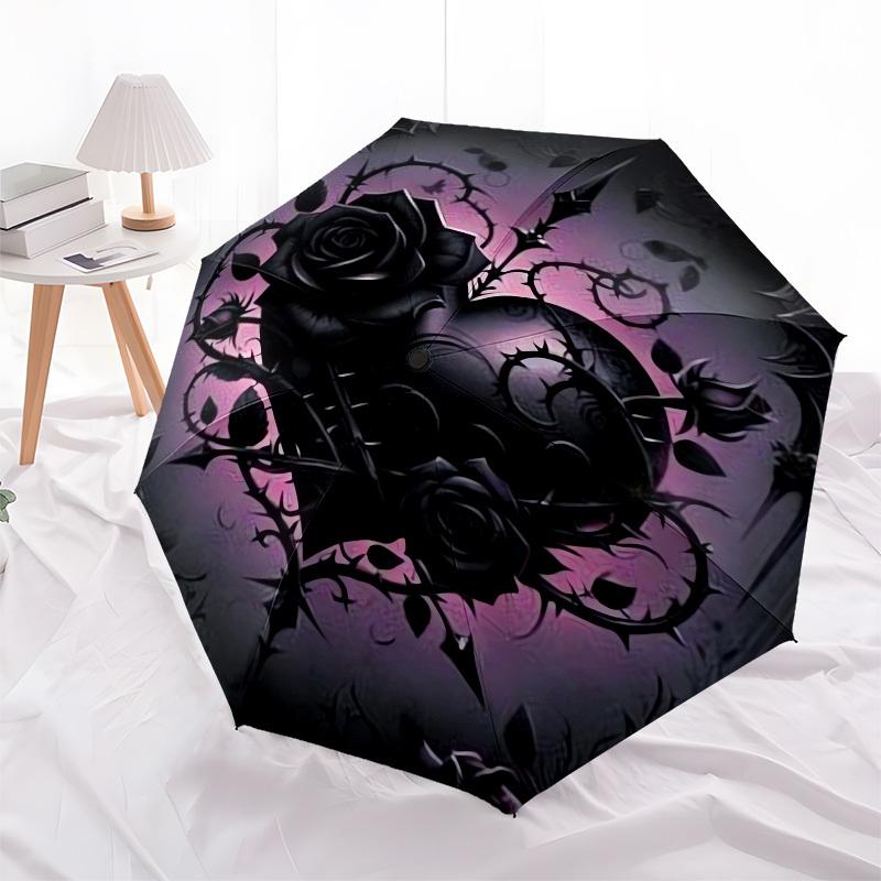 

1pc Gothic Rose Emblem Umbrella with Plastic Handle,Compact & Stylish,Cartoon Pattern,Outdoor UmbrellaPT401