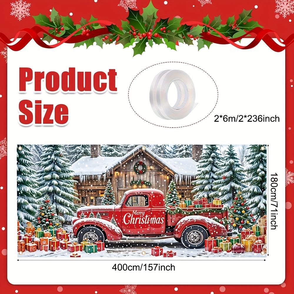 1pc Holiday Polyester Christmas Garage Door Cover Banner - Red Truck and Cabin Design  Multi-purpose Outdoor Flag