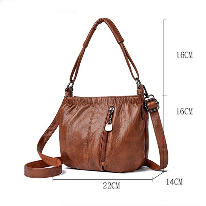 New Fashion Retro Shoulder Bag Women's Handbag Multi Layer Large Capacity Travel PU Leather Crossbody Bag AVE