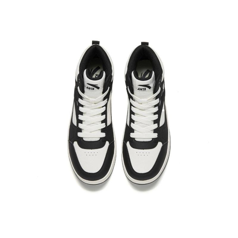 Anta Yuannian Men High-top Skate Shoes Black White Warm Comfortable Trendy Versatile 912548083-4