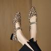 Fashion 2025 New Spring Mary Jane Shoes Genuine Leather Shoes for Women Fashion Leopard Print Square Toe Shallow Women Pumps Low Heels