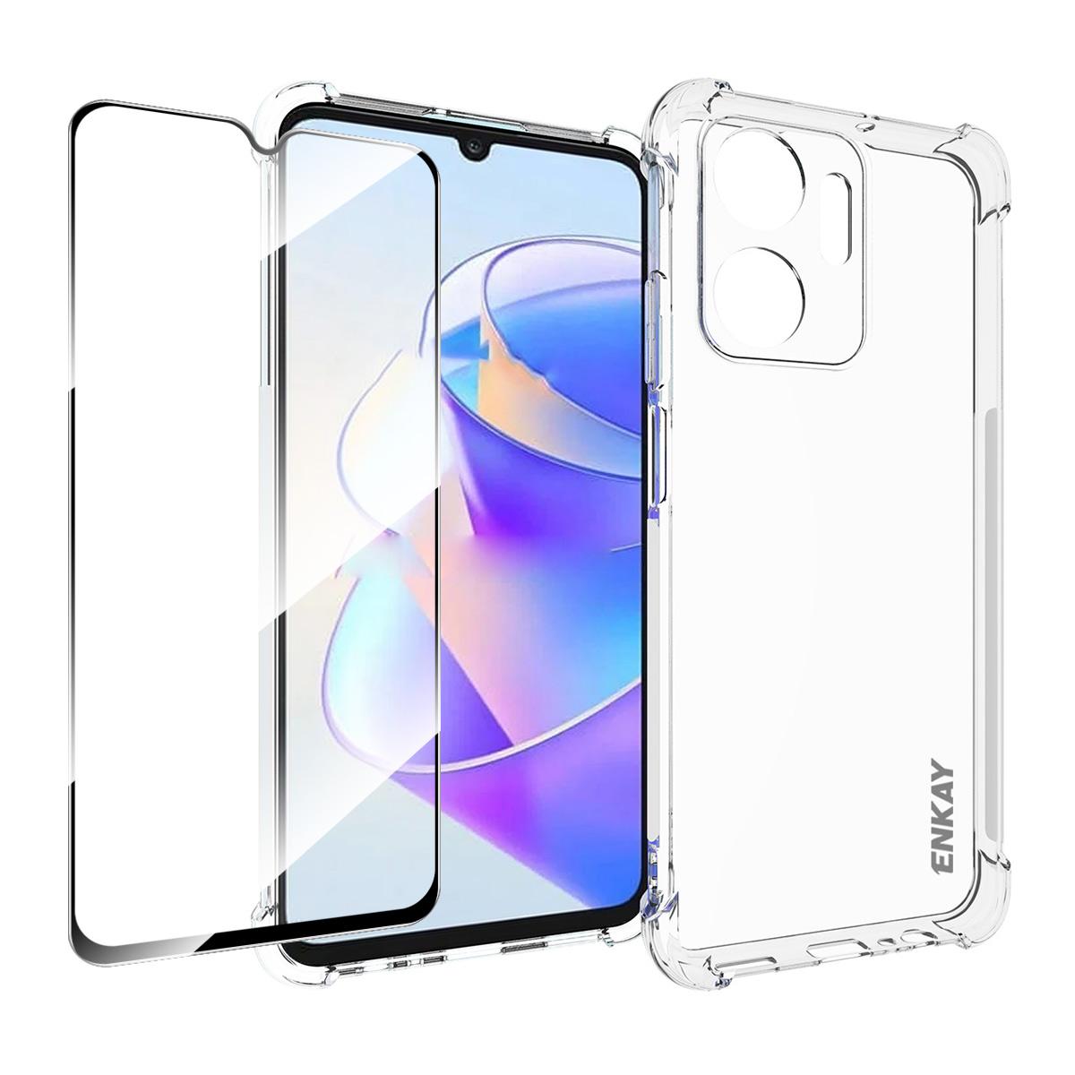 

ENKAY HAT PRINCE For Honor X7a 4G Anti-drop Phone Case Clear TPU Cover with High Aluminium-silicon Glass Screen Film A