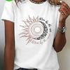 Women'S Casual Short Sleeve T-Shirt with Inspirational Sun and Moon Print Round Neck Fashion Top Ladies T Shirts