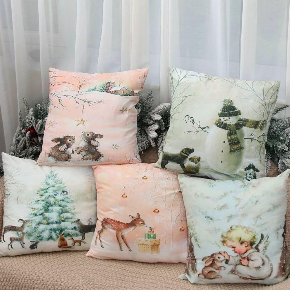 Peach Skin For Sofa Santa Claus Christmas Decor Tree Gift Pillow Pillowcase Cushion Cover Ornament
