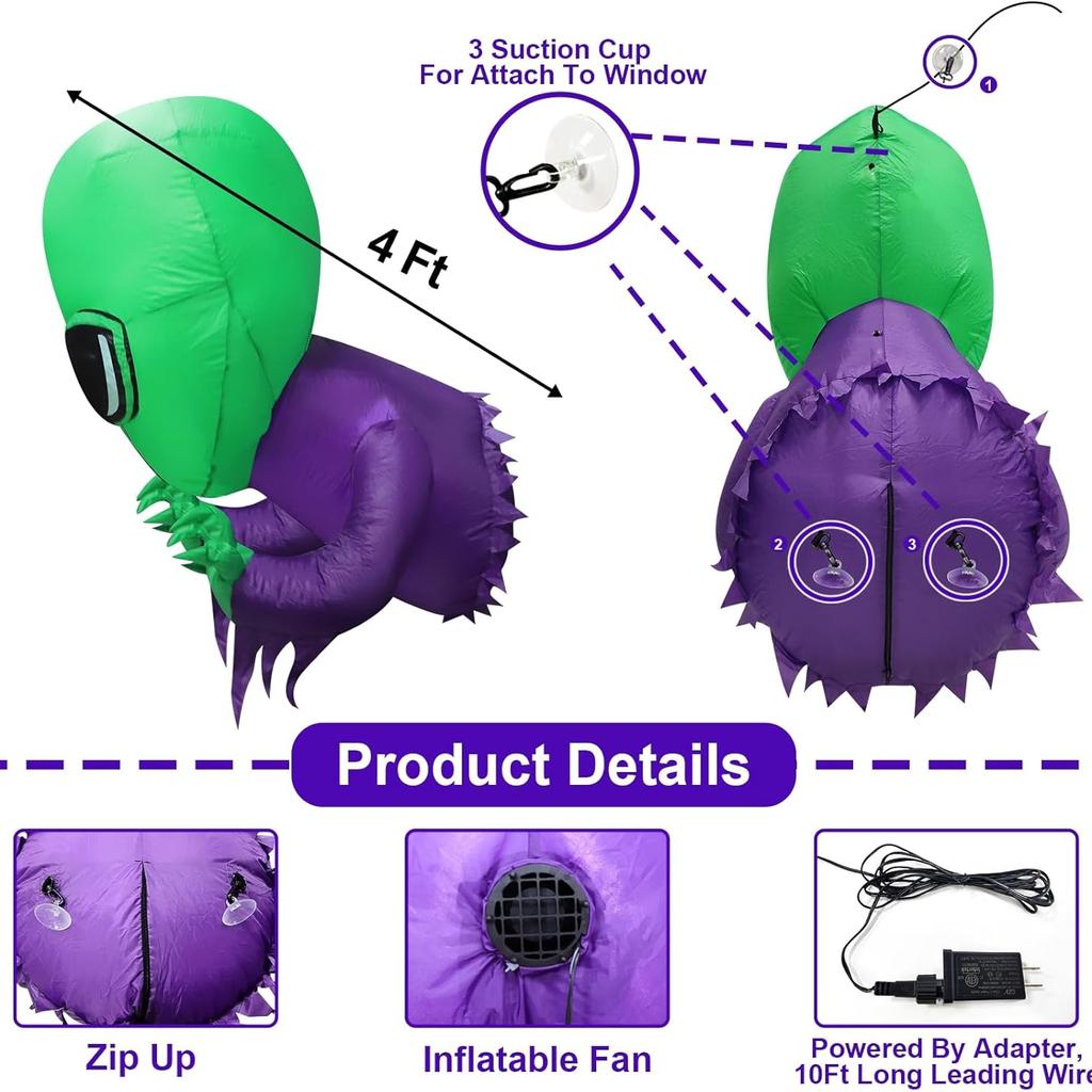 Halloween Decoration Inflatables Alien Broke Out from Window with Built-in LED Blow Up Inflatable for Scary Party Home Indoor Outside Yard Garden